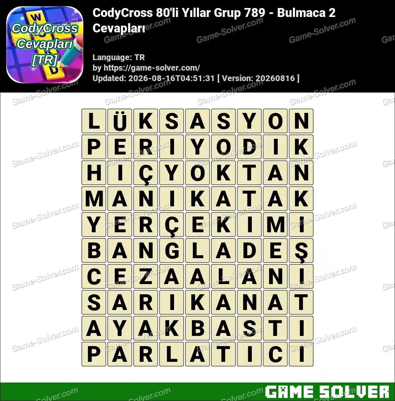 CodyCross 80’li Yıllar Grup 789 – Bulmaca 2 Cevapları